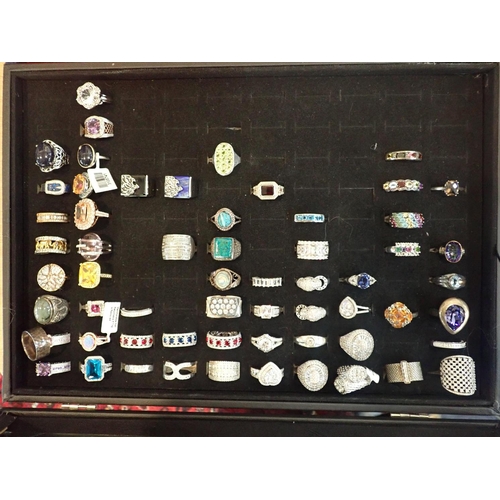 540 - A LARGE COLLECTION OF GEM-SET RINGS in silver, set with various gemstones and paste stones including... 