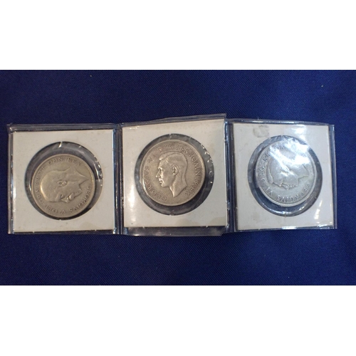 587 - THREE HALF CROWNS George VI 1935, 1937, 1938 (3)