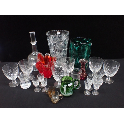 61 - A COLLECTION OF GLASS WARE including Murano style art glass, 'Mary Gregory', table glass etc.