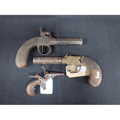 620 - THREE SMALL PISTOLS two approx 17cm long and one 10cm long (a/f)