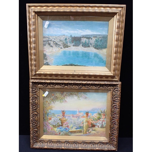 675 - TWO MEDITERRANEAN SCENES, OIL ON CANVAS one signed E.E. Coomer, in gilt frames 29 x 37cm and 29 x 36... 