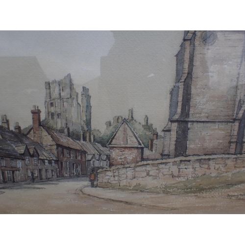 682 - PAIR FRAMED WATERCOLOURS: SHERBORNE, CORFE CASTLE Mary Williams, 76cm x 56m