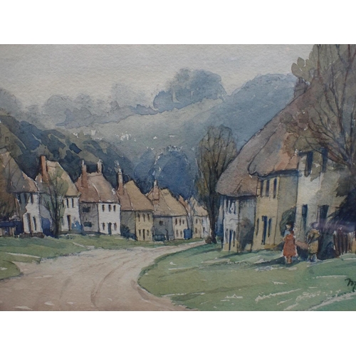 689 - MARY WILLIAMS: MILTON ABBAS watercolour, 66cm x 52cm