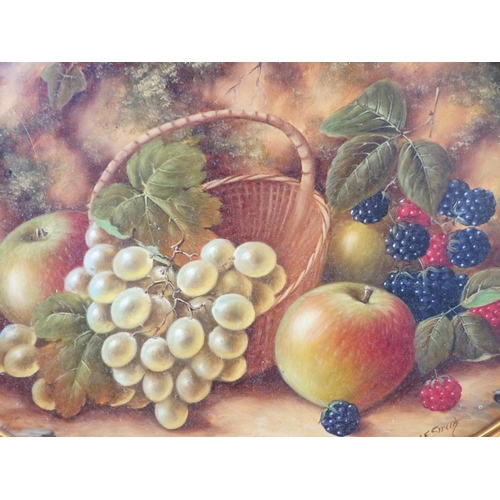 706 - J.F. SMITH (ROYAL WORCESTER ARTIST) STILL LIFE WITH FRUIT oil on board, in oval gilt frame 39 x 48cm