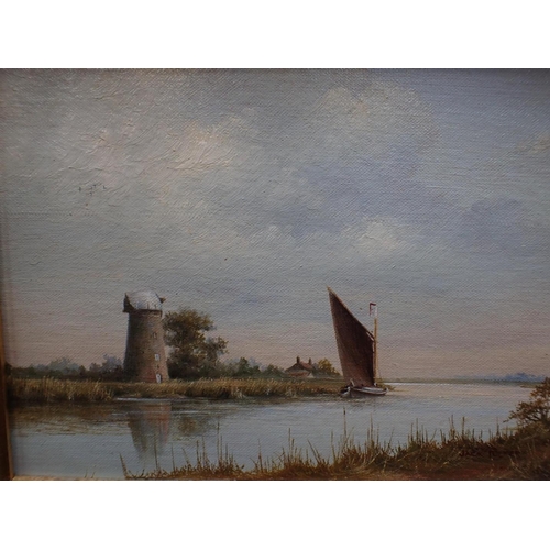 721 - JACK PULFER: A PAIR OF NORFOLK BROADS VIEWS oil on board 29 x 34cm (in gilt frames) (2)