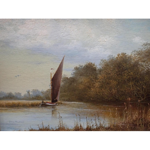 721 - JACK PULFER: A PAIR OF NORFOLK BROADS VIEWS oil on board 29 x 34cm (in gilt frames) (2)