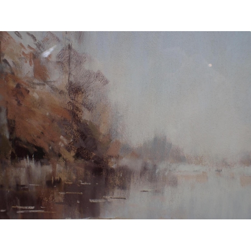 732 - JAMES LONGUEVILLE, RIVER LANDSCAPE oil on board, 52cm x 62cms