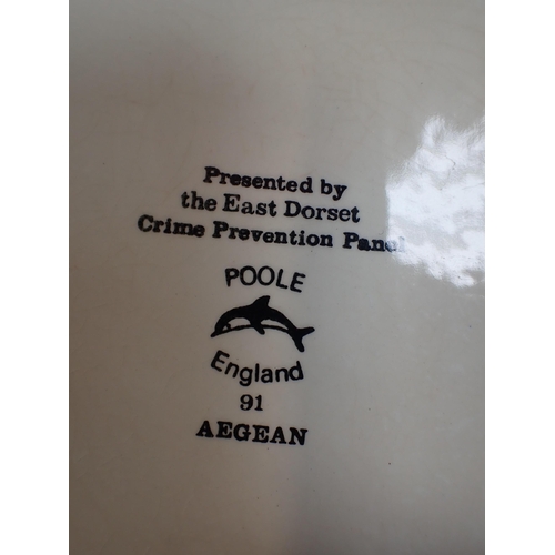 74 - AN AEGEAN POOLE DISH together with a vase, a twin-tone teapot, a Jefferson dish and other