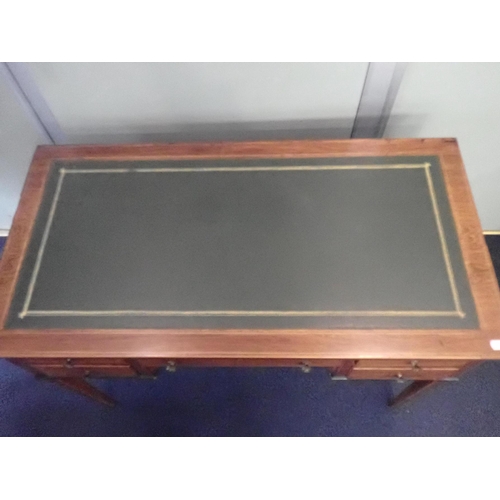 798 - A LATE VICTORIAN ROSEWOOD WRITING DESK with boxwood stringing, with five drawers, and inset leather ... 