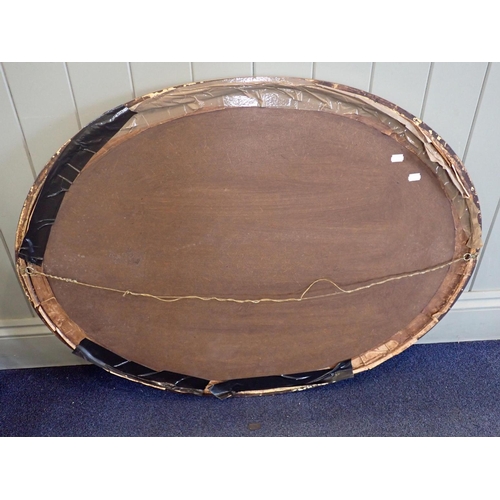 800 - A REGENCY STYLE GILT FRAMED OVAL WALL MIRROR with marginal panels separated by moulded rosettes, wit... 