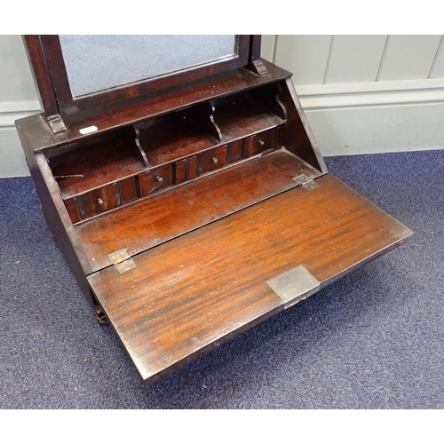 838 - A GEORGE II STYLE MAHOGANY BUREAU DRESSING MIRROR with shaped plate over fall front and drawers 46cm... 