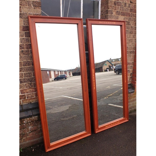 859 - A LARGE PAIR OF WALL MIRRORS with inlaid frames, each 77 x 184cm