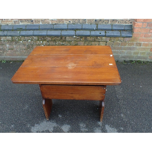 865 - A MAHOGANY BOAT CABIN FOLDING TABLE the drop flaps over a central two compartment well 25 x 76cm (cl... 