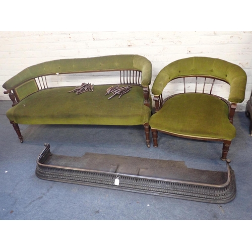 869 - A LATE VICTORIAN AESTHETIC STYLE SOFA and matching tub chair (many detached spindles, but present), ... 