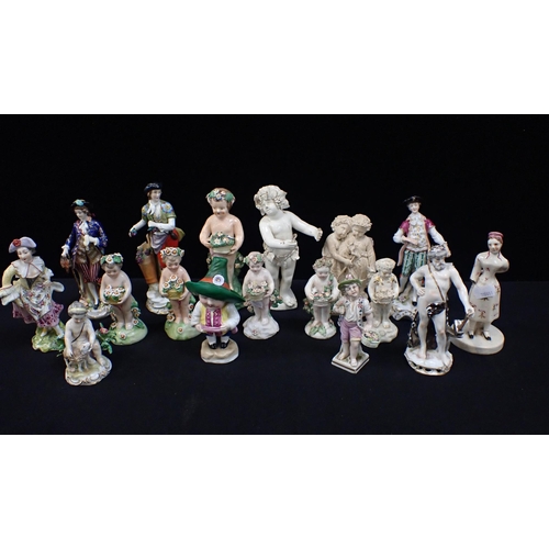 98 - A COLLECTION OF PORCELAIN FIGURES, 19TH CENTURY AND LATER in 18th century style, and a plaster figur... 