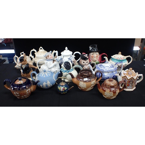 99 - A COLLECTION OF TEAPOTS Doulton Lambeth stoneware, Wedgwood Jasper, Spode Italian, plus various nove... 