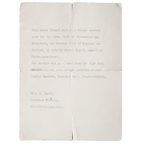 201 - AN H & R DANIEL SHREWSBURY SHAPE ARMORIAL CREAM BOWL AND COVER

the white ground with green and gilt... 