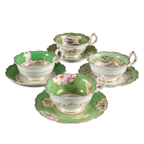 236 - A GROUP OF FOUR H & R DANIEL SHREWSBURY SHAPE TEACUPS AND SAUCERS

including pattern 4777, pattern 5... 