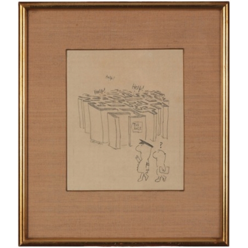 143 - *MELVILLE 'MEL' CALMAN (1931-1994)  'Tax Maze'

A 'Little Man' cartoon, signed, pencil on paper, 18.... 