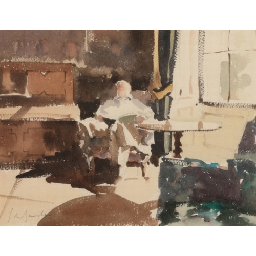 145 - *JOHN YARDLEY (b. 1933) 'Reading in the Library'

signed lower left, watercolour, 21.5cm x 28cm 

Pr... 