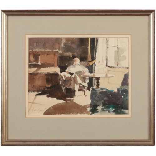 145 - *JOHN YARDLEY (b. 1933) 'Reading in the Library'

signed lower left, watercolour, 21.5cm x 28cm 

Pr... 