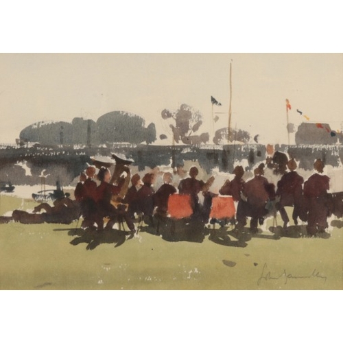 146 - *JOHN YARDLEY (b. 1933) 'The Band at Hampton Yacht Club'

signed lower right, watercolour, 20cm x 28... 