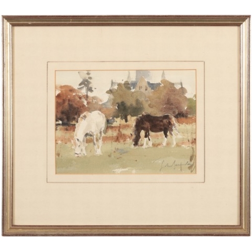 147 - *JOHN YARDLEY (b. 1933) Ponies grazing

signed lower right, watercolour, 16.5cm x 23cm 

Provenance:... 