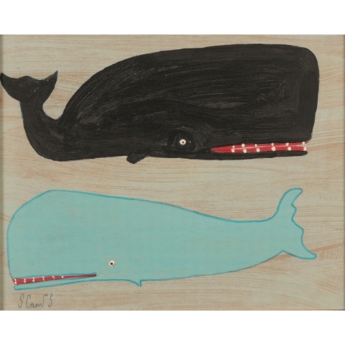 210 - *STEVE CAMPS (b. 1957) 'Blue Whale and Black Whale'

signed lower left, oil on board, 19cm x 24cm

S... 