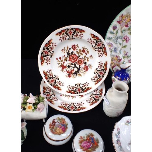 55 - A ROYAL CROWN DERBY TEDDY BEAR, TWO BESWICK BIRDS and other mixed ceramics; a modern Chinese bowl, L... 