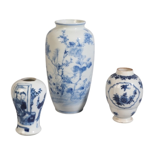 119 - FOUR CHINESE BLUE AND WHITE VASES

19th century and later, including a vase decorated with a sparrow... 