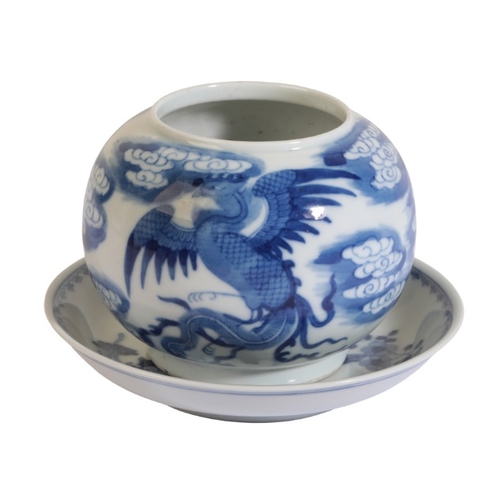 134 - A CHINESE BLUE AND WHITE POT

19th/20th century, bearing apocryphal four character Kangxi mark, deco... 