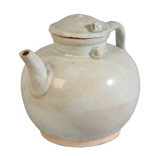 150 - A CHINESE CELADON GLAZED TEAPOT

possibly Song Dynasty, with short spout and loop handle, 11.5cm hig... 