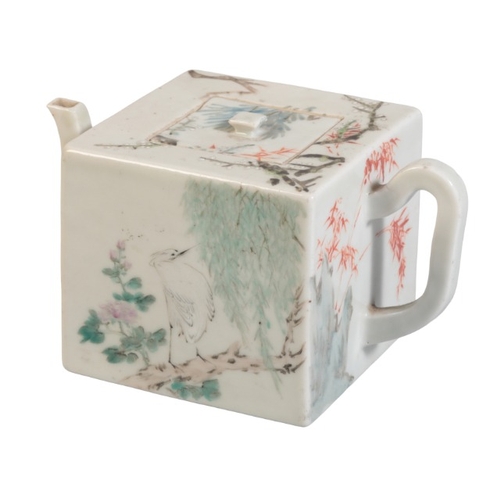 180 - A CHINESE REPUBLIC PERIOD PORCELAIN TEAPOT

decorated with a crane in a mountainous landscape, inscr... 