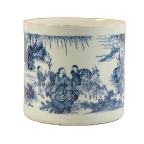 193 - A LARGE CHINESE BLUE AND WHITE BTUSHPOT

probably late Ming or Transitional, the exterior decorated ... 