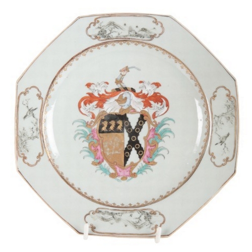 194 - A CHINESE OCTAGONAL ARMORIAL PLATE

mid-18th century with the arms of Richardson of Great Dunmow, im... 