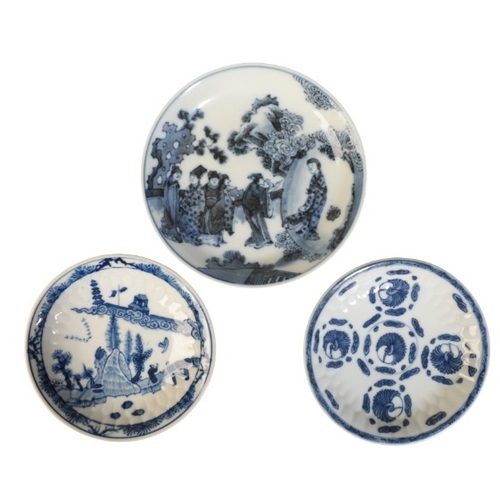 197 - THREE CHINESE BLUE AND WHITE PLATES

one decorated with scholars in a garden, 14.5cm wide, and two f... 