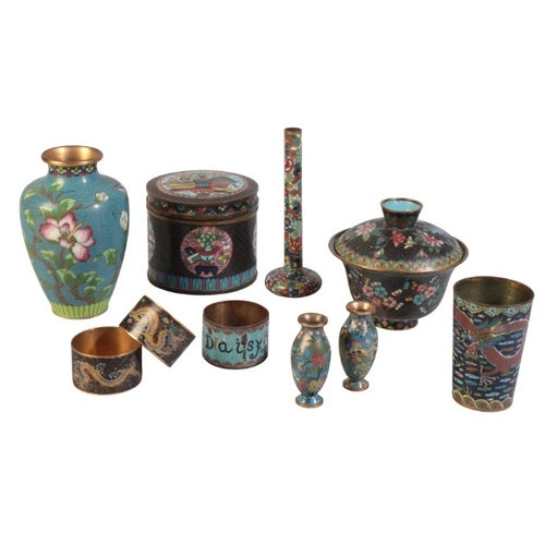 224 - A COLLECTION OF CLOISONNE

including a Japanese bowl and cover, 10cm high, a small Japanese vase, 13... 