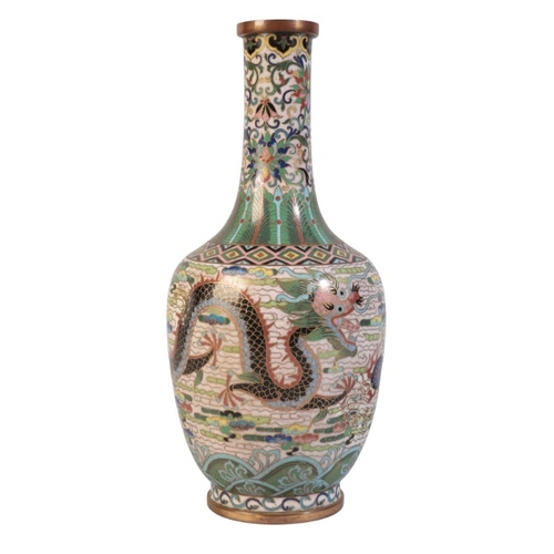 23 - A CHINESE CLOISONNE BOTTLE VASE

Qing dynasty, decorated with imperial dragons chasing a pearl again... 