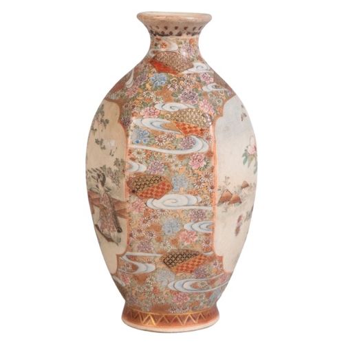 242 - A JAPANESE HEXAGONAL LOBED SATSUMA VASE

Meiji period, late 19th century, decorated with two cartouc... 