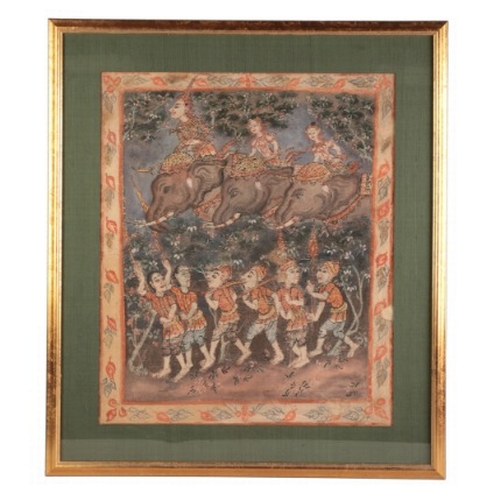 268 - A GROUP OF THREE THAI BUDDHISTIC PAINTINGS ON CLOTH

probably Rattanakosin Kingdom, one depicting a ... 