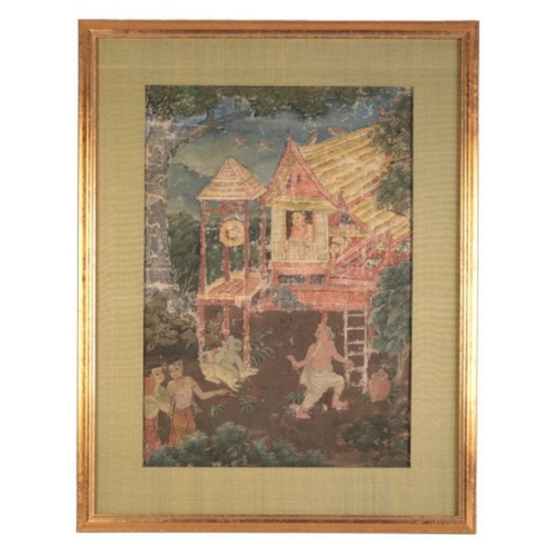 268 - A GROUP OF THREE THAI BUDDHISTIC PAINTINGS ON CLOTH

probably Rattanakosin Kingdom, one depicting a ... 