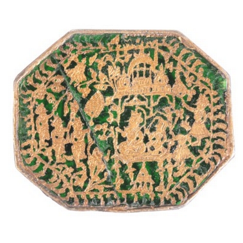 270 - AN INDIAN THEWA WORK TOKEN

the octagonal panel finely inlaid with a processional scene, 3.5cm wide ... 