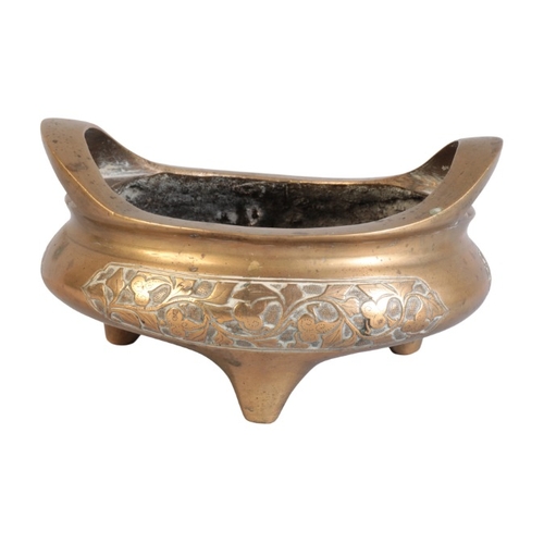 5 - A CHINESE BRONZE TRIPOD CENSER

bearing a Xuande mark to the base however Qing dynasty, the body dec... 