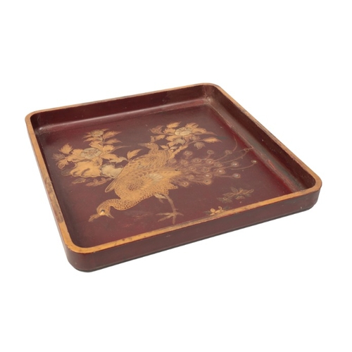 54 - TWO CHINESE TRAYS

early 20th century, the first with lip inlaid with mother of pearl prunus, 64cm l... 