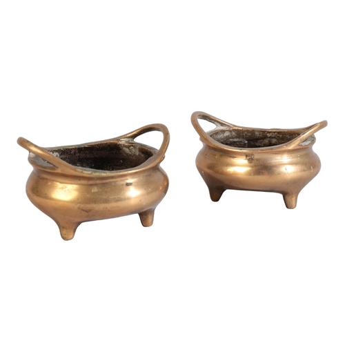 6 - A PAIR OF CHINESE BRONZE CENSERS

each bearing Xuande mark to the base however Qing dynasty, with lo... 