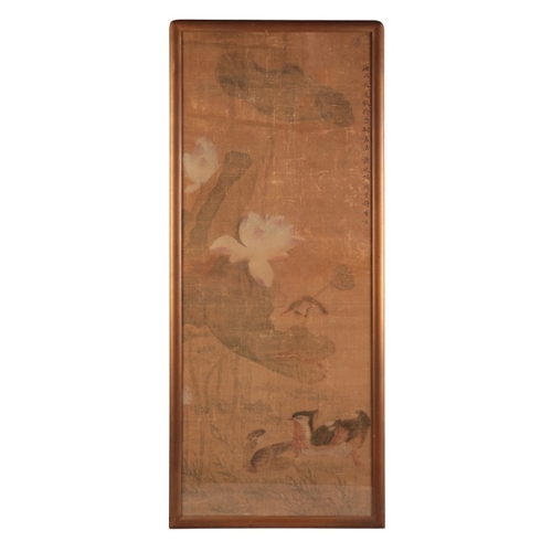 63 - ATTRIBUTED TO JIANG SING TINGXI (1669-1730) Mandarin Ducks amidst foliage

scroll painting, bears si... 