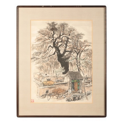 65 - STYLE OF ZHANG DING (1917-2010) Two village scenes

one with doorway and cart to foreground, the oth... 