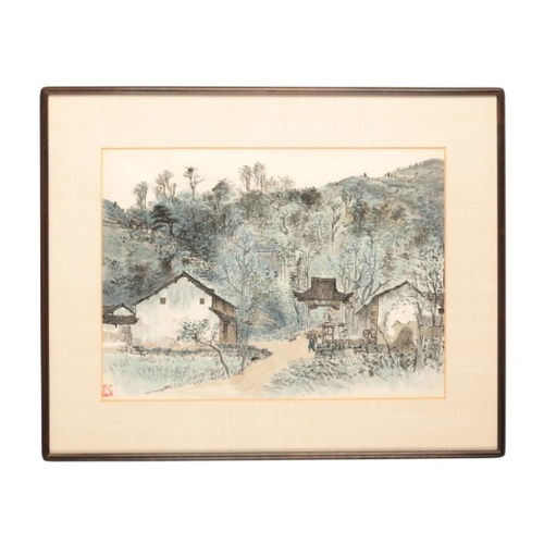 65 - STYLE OF ZHANG DING (1917-2010) Two village scenes

one with doorway and cart to foreground, the oth... 