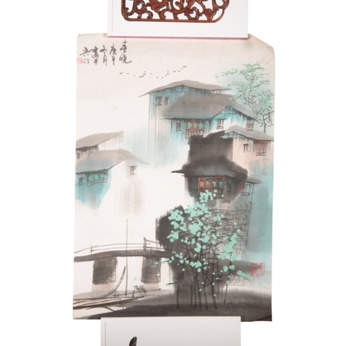 67 - CHINESE SCHOOL, 20TH CENTURY A river landscape

watercolour on paper, signed and inscribed, 90cm x 4... 