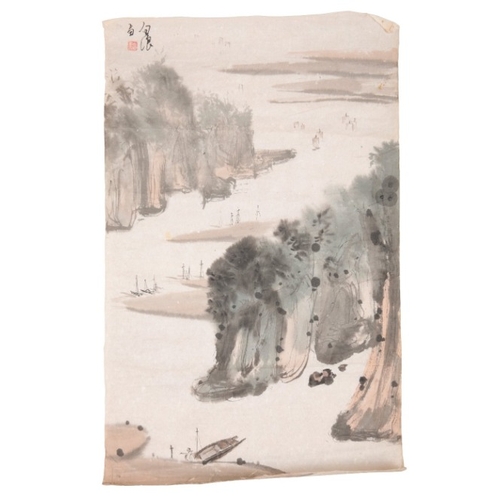 67 - CHINESE SCHOOL, 20TH CENTURY A river landscape

watercolour on paper, signed and inscribed, 90cm x 4... 